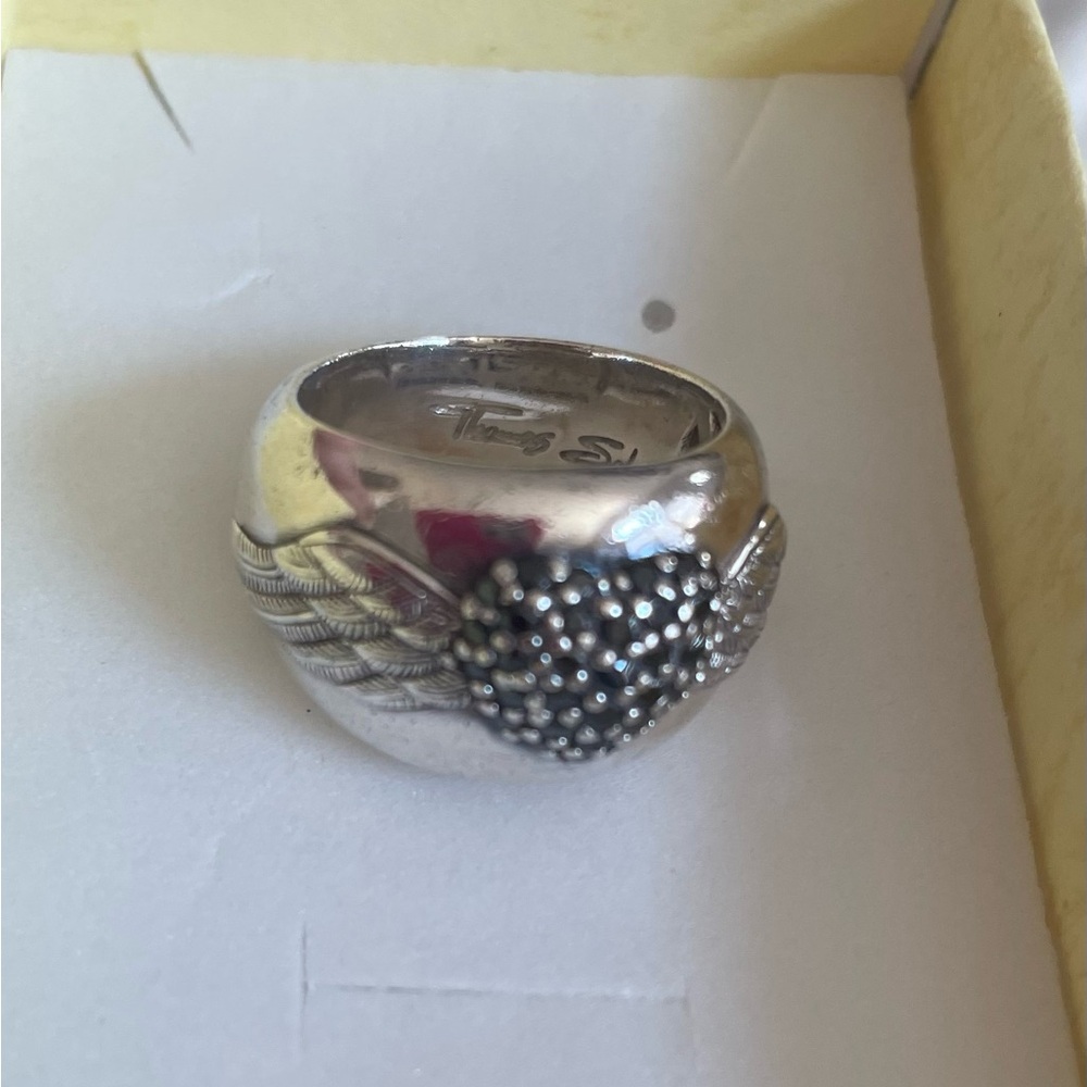 Thomas Sabo Silver and Black Designer Ring Size 6